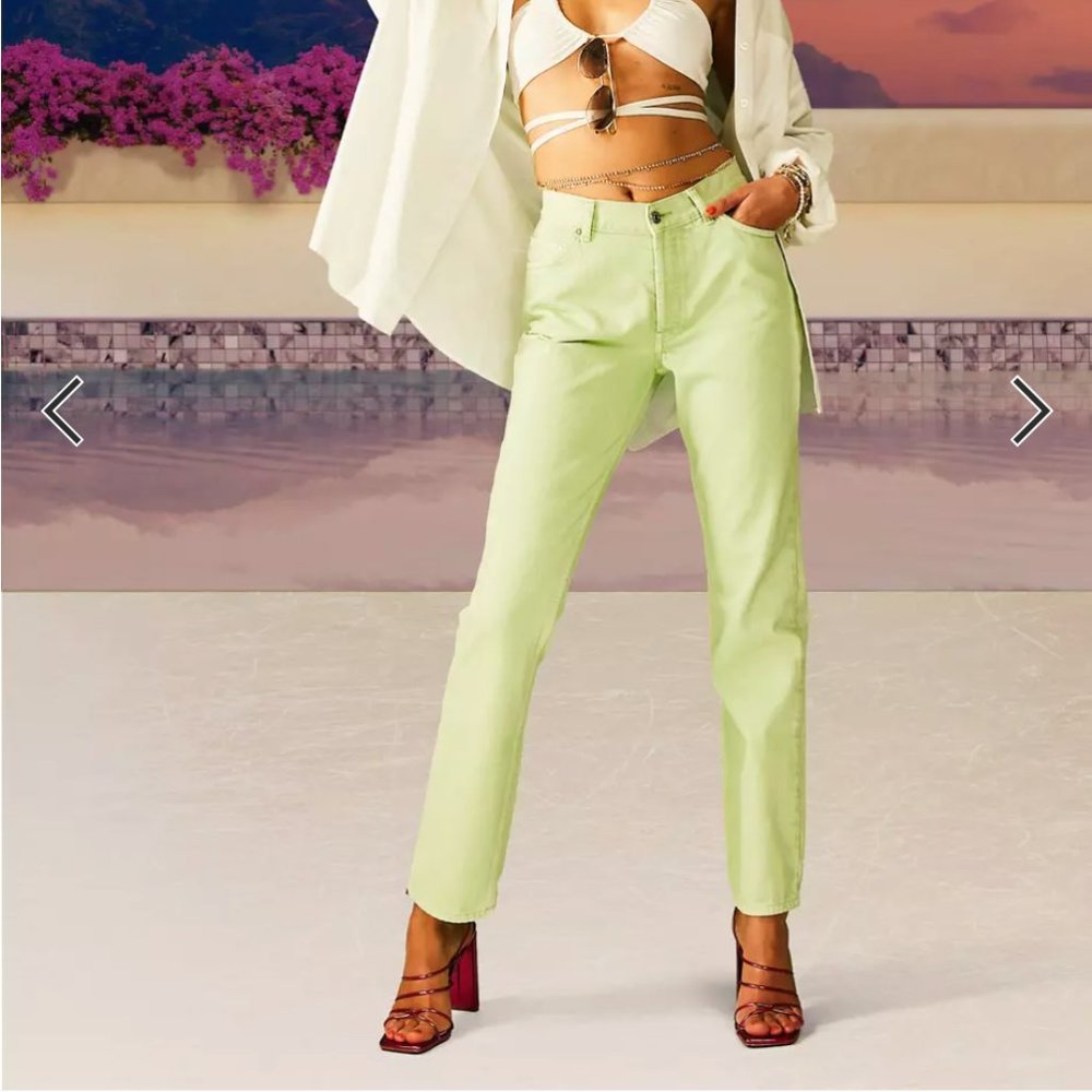 ASOS‎ design | Mid Rise '90's' Straight Leg Jeans in Lime Sz. 25